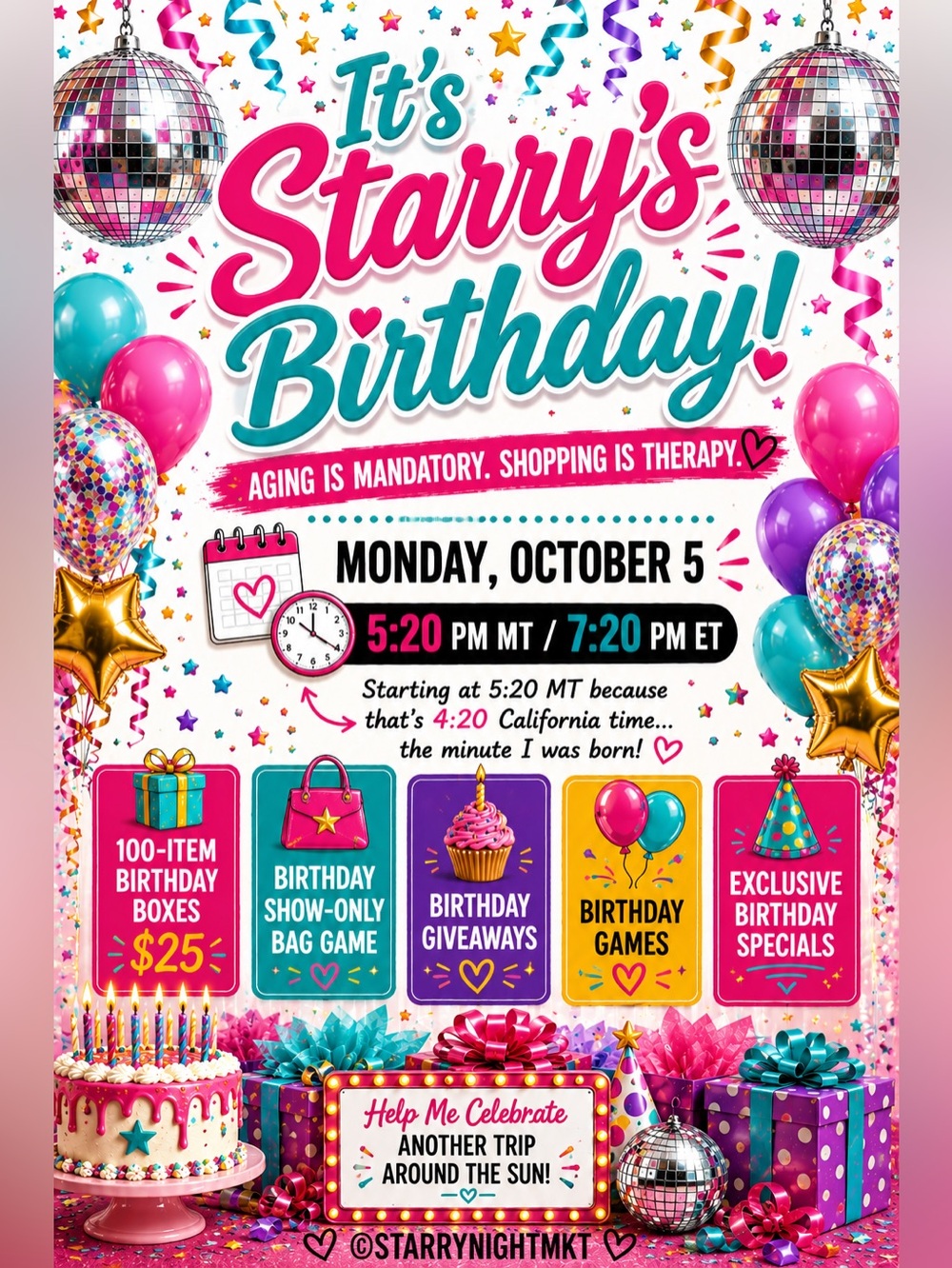 🎉 IT’S STARRY’S BIRTHDAY! 🎂🪩 MONDAY 10/5 @ 5:20 PM MT 🎈🎁